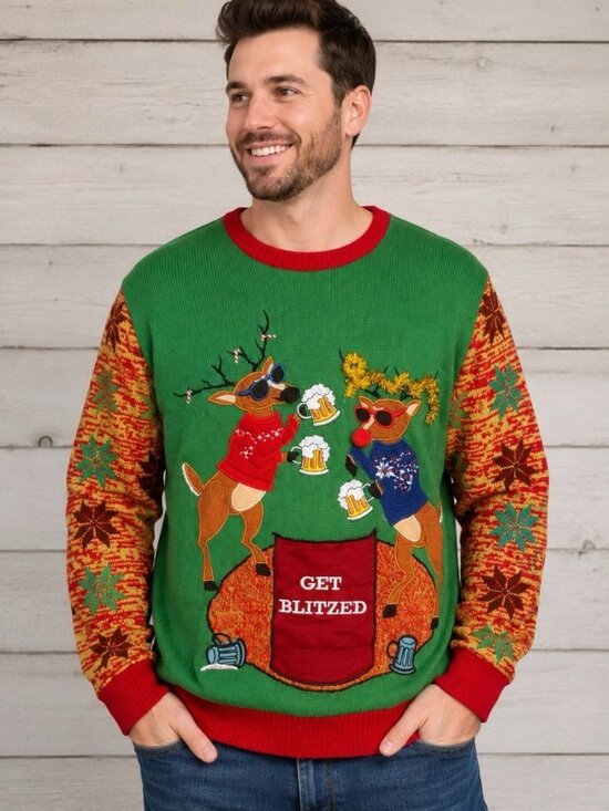 Jolly Sweaters Other - Jolly Sweaters XL Ugly Christmas Sweater Get Blitzed Reindeer Beer Green Red